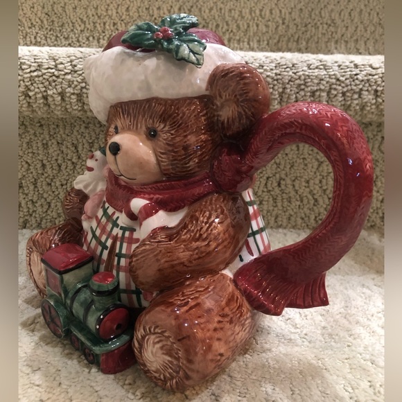 🎄Fitz & Floyd Christmas Ceramic Plaid Terry Bear Pitcher (Retired, 1991). - Picture 4 of 14